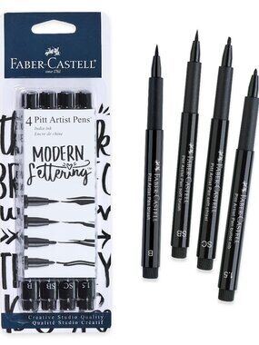 Faber-Castell Pitt Artist Pens Modern Lettering Set 4 Black India Ink Pens